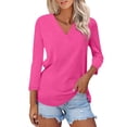 thumbnail image 1 of Women Blouses Loose Casual 3/4 Sleeve Tunic Shirts Fashion Summer V-Neck Solid Casual Blouse, 1 of 4
