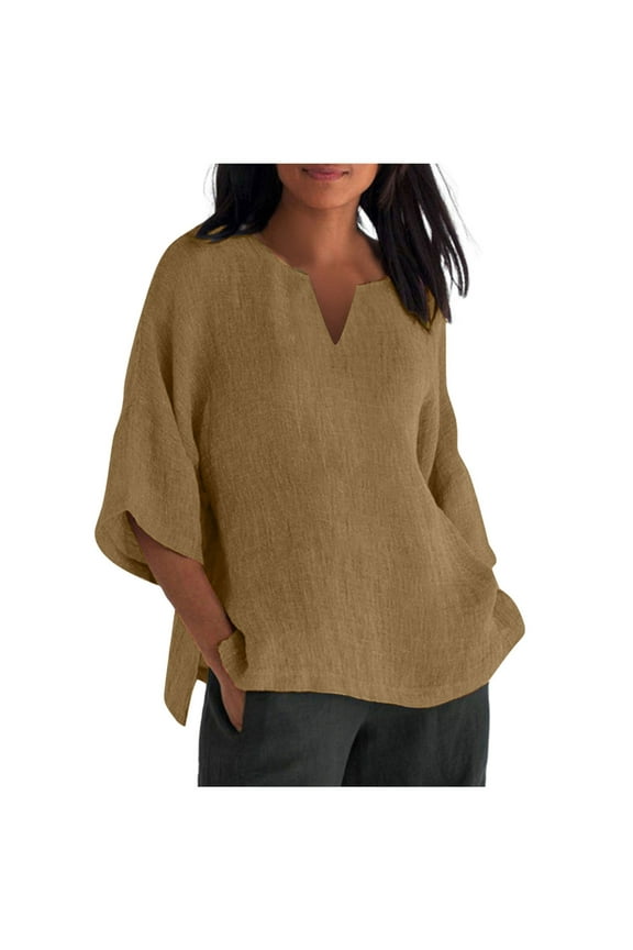Women Blouses Loose Fit Tunic Ladies Sports Shirts Olive Long Sleeve Shirt Women Extra Small Blouse Trendy Fall Clothes Womens Popover Blouse Dark Blouses Ling Sleeve Ladies Plain Tee Girl Khaki L