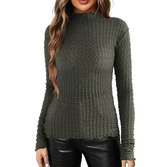 Women Blouses Loose Long Sleeve Tees for Women Baggy Shirts Womens Thick Flannel Short Sleeve Turtleneck Top Womens Shirts Long Dressy Medium Work Tops for Grey One Size