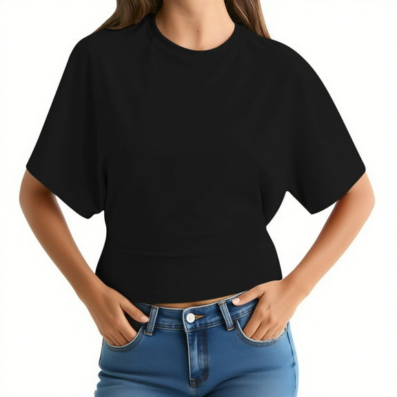 Women Blouses Loose Sweet And Spicy Off-the-shoulder Top Short-sleeved Round-neck Top/T-Shirts