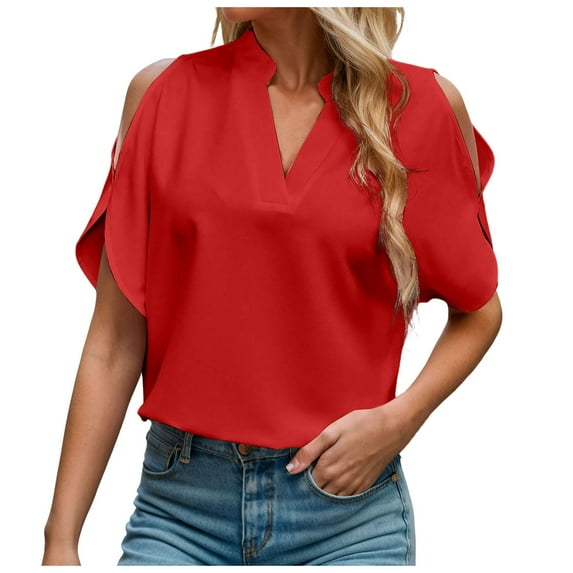 Women Blouses Nice Dressy Shirts for Women 4xlt T Shirts All Womens Tops Undershirt Womens Casual Summer Long Button up Shirt Woman Casual Blouse Shirt for Blouse Elegant Athletic Red 2XL