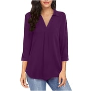 Women Blouses Oversized Button up Women Design Shirts Polyester Shirts for Lady Button up Blouse Long Sleeve Blouse for Misses Short Sleeve Tops Oversized Womens Rayon Long T Shirt Womens Purple 2XL