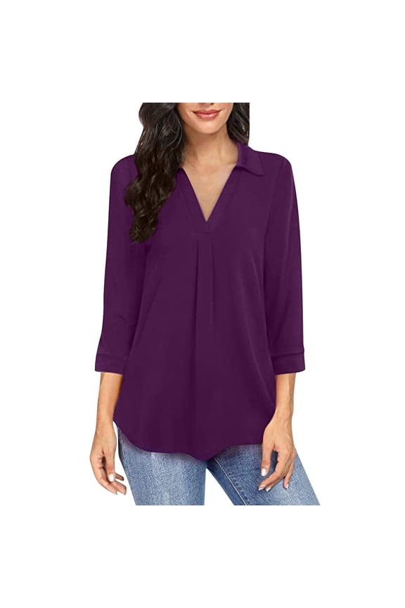 Women Blouses Oversized Button up Women Design Shirts Polyester Shirts for Lady Button up Blouse Long Sleeve Blouse for Misses Short Sleeve Tops Oversized Womens Rayon Long T Shirt Womens Purple 2XL