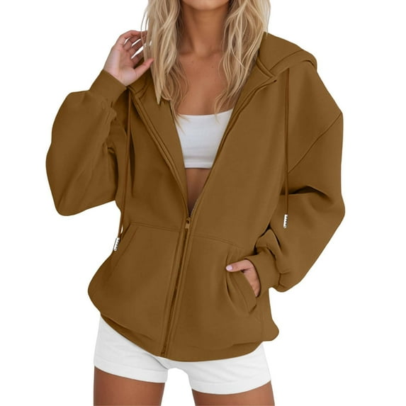 Women Blouses Petite Small Top Extra Long Sweat Shirts Women Hoodie Womens Large Hoodies for Pullover Blank Cardigan Sweater with Zipper Oversized Hoodie Sweatshirts for Color Hoodies Brown M