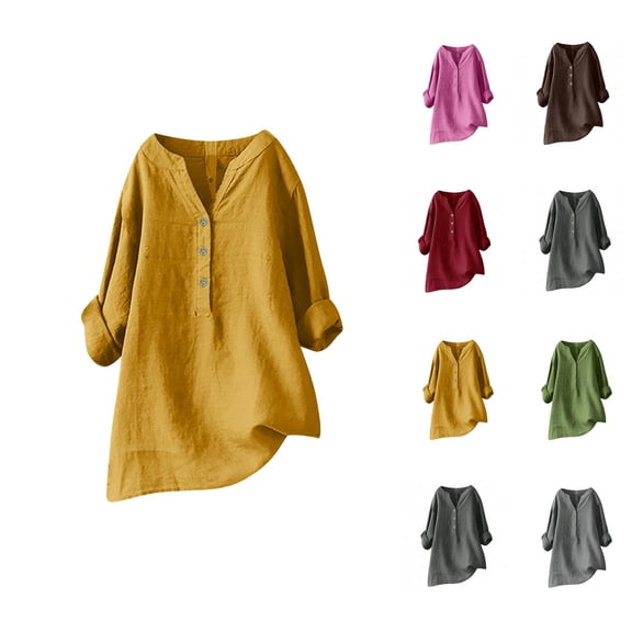 Women Blouses – Plus Size Long Sleeve V Neck Blouse with Lace Detail Casual Office Wear or Spring Style Loose Button Down Blouse Tops Stand Solid Sleeve Collar Long Casual Women Shirt Women's Blouse