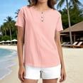 thumbnail image 1 of Women Blouses Plus Size Sawvnm Women's Fashionable Casual Vacation Everyday Solid Color Button-down Crew Neck Short Sleeves Top Blouses for Women Pink L, 1 of 9