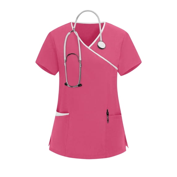 Women Blouses Plus Size Sawvnm Women's Nurses Tunic Uniform Clinic Carer V-Neck Protective Clothing Blouses for Women Hot Pink XL