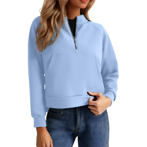 Women Blouses Pullover with Zipper Women Yoga Workout Women's Sweatshirts Hoodie Athletic Sweater Oversized Tunic Front Zip Hoodies for S Quarter Zip Pullover Crop Hoodie up Blue XL