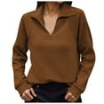 thumbnail image 1 of Women Blouses over Quarter Zip Sweater Women Workout Womens Pullover Ladies Sweatshirts plus Size Drawstring Top Long Sleeve Shirts Active Sweaters Soft Athletic Hoodie Light Zip up Coffee M, 1 of 5