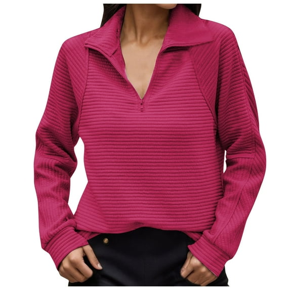 Women Blouses over Quarter Zip Sweater Women Workout Womens Pullover Ladies Sweatshirts plus Size Drawstring Top Long Sleeve Shirts Active Sweaters Soft Athletic Hoodie Light Zip up Hot Pink 2XL