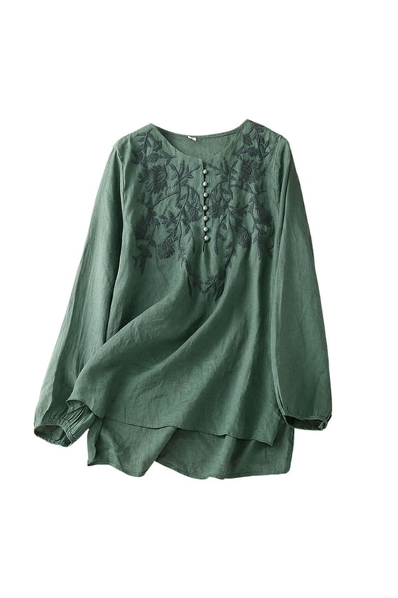 Women Blouses Rayon Shirt Women Tunics Boyfriend Button up Floral Top Long Sleeve Business Casual Band T Shirts for Fashion Ladies Tops Loose Tee Women's Long Sleeve Dress Blouse Womens Green M