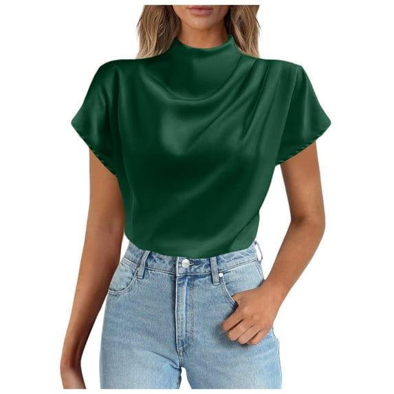 Women Blouses Sheer Long Sleeve Blouse Womens Tops M Short Sleeve Knit Shirts V Neck Short Tops Climate Control Shirts Women Long Layer Shirt Scrub Tee Compression Workout Knit Crop Green L