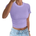 thumbnail image 1 of Women Blouses Short Sleeve Athletic Tee Women Ladies Long Sleeve Fall Tops V Neck T Shirts Womens Satin Button down Shirt Long Sleep Short Womens Shirts Barber for Large Tops Light Purple L, 1 of 4