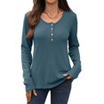 thumbnail image 1 of Women Blouses Slim Fit Button Down V Neck Henley Shirt Blue Grey S, 1 of 8