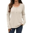 thumbnail image 1 of Women Blouses Slim Fit Button Down V Neck Henley Shirt  S, 1 of 8