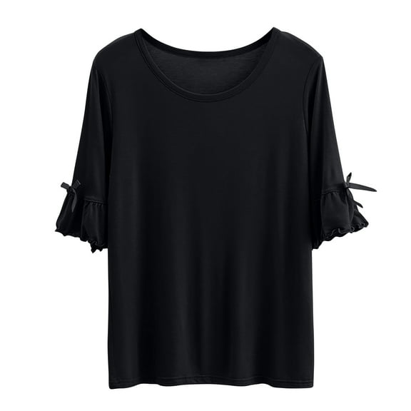 Women Blouses Solid Color Bow Short Sleeved T Shirt Thin Loose And Base Shirt Top Short Sleeved Round Neck Top/Shirt Plus Size Womens Tops The Summer I Turned Pretty