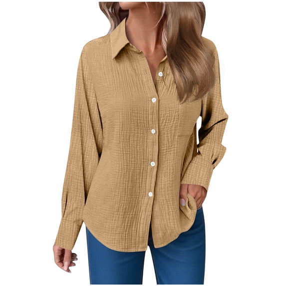 Women Blouses Solid Colors Button Lapel Long Sleeves Shirt Fashionable Womens Tops Flip Collar Leisure Loose Formal Dress T Shirt Top Button Cuff Flip Collar Top/shirt Casual Tops for Women