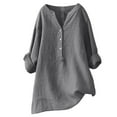 thumbnail image 1 of Women Blouses Spring Tops for Women Loose Button Down Blouse Tops Stand Solid Sleeve Collar Long Casual Women Shirt Women's Blouse, 1 of 3