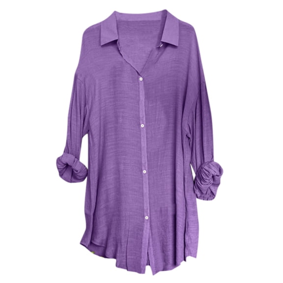 Women Blouses Stand Collar Solid Color Casual Button Down Shirts for Women Lapel Top