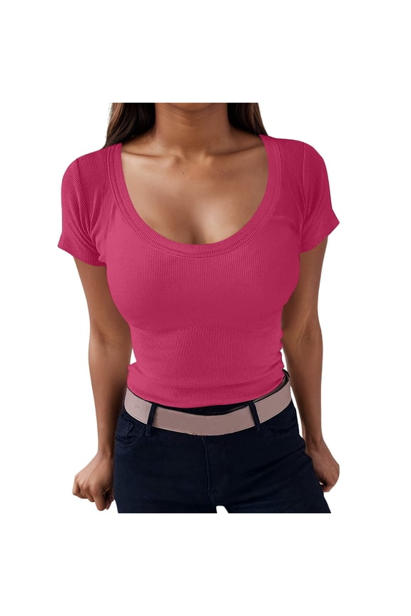 Women Blouses Summer Short Sleeve plus Ref Shirts for Womens Casual Tops Womens Long Sleeve Workout Tops Possum Long Tee Print Tunic Thick Shirt Pack Dressy Tunics for Women Lady Running T Hot Pink S