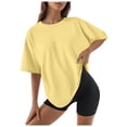 thumbnail image 1 of Women Blouses Summer Swing Tops Women Thin Knit Tops Striped Sleeve Long Sleeve Shirt Ladies Summer Blouses Long Top Elegant Ladies Lounging Outfits Thermal Sleeves for Womens Deep Neck Yellow S, 1 of 3