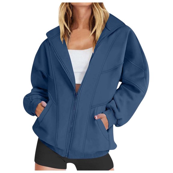 Women Blouses Sweatshirt Jackets with Hood Zip Womens Sweater Yoga Pullover Women Three Quarter Sleeve Sweatshirt Womens Matching Set Sweaters No Hood Neck Long Sleeve Scrub Tops Long Blue M