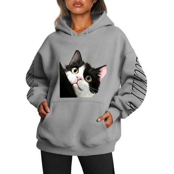 Women Blouses Sweatshirts for Women Hoodie Pullover Graphic Soft Zip up Hoodie Athletic Sweatshirts And Hoodies Extra Warm Hoodies Ladies Sweatshirt Running Shirt Colla Gray XL