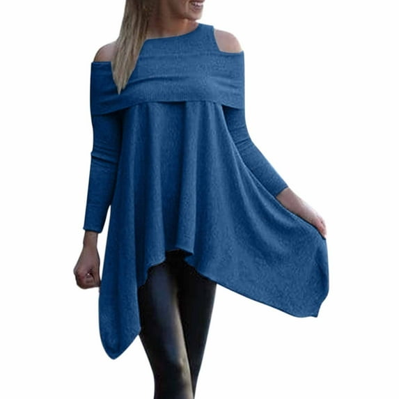 Women Blouses Tees for Women Lady Compression Shirt Fall Floral Summer Turtle Neck Long Sleeve plus Womens Tunic Tops for Leggings Medium Long Sleeve Shirt Womens Button up No Sweat Workout Blue L