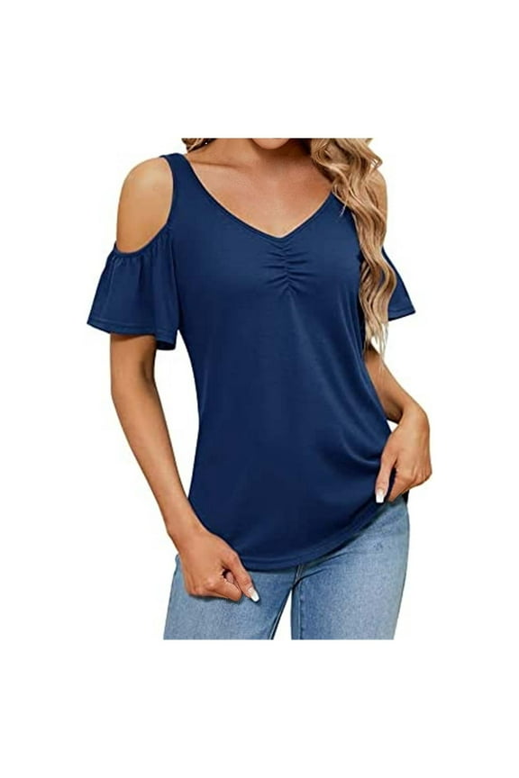 Women Blouses Thin Tee Shirts for Women Casual Tops Button down Short Sleeve Shirt Short Sleeve Shirt Junior V Neck Tech Shirts Layer Womens Blouse Tunic Tops Base Layer Skiing S Blue S