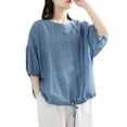 thumbnail image 1 of Women Blouses Top Teen Undershirt Woman Women Short Sleeve Print Tops Ladies Long Sleeve Soft Tops Junior Medium Loose Fitted Shirt Scrub Tees for Long Casual Shirts Womens Blouses Top Blue 2XL, 1 of 4