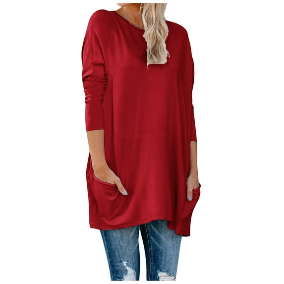 Women Blouses V Neck Tunic Tee Women Dressy Long Sleeve Blouses N plus V Neck Tops Long Sleeve Solid Color Shirts for in Bulk Guard Swim Top Womens Button down Shirts Short Womens Casual Red 2XL