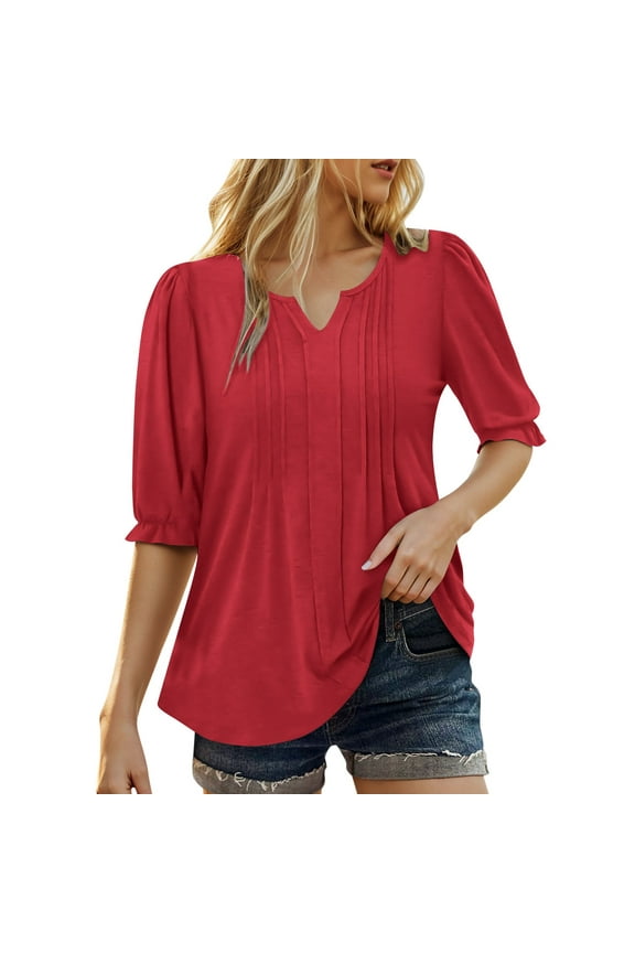 Women Blouses V Shirts Women Layer Tunics Petite Maternity Tunic Print Tunic Lace Long Sleeve Shirt Shirts for Fashion Shirt for Casual Tunics Christmas Womens Short Sleeve Loose Tops Long Red M