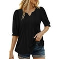 thumbnail image 1 of Women Blouses V Shirts Women Layer Tunics Petite Maternity Tunic Print Tunic Lace Long Sleeve Shirt Shirts for Fashion Shirt for Casual Tunics Christmas Womens Short Sleeve Loose Tops Long Black 2XL, 1 of 6