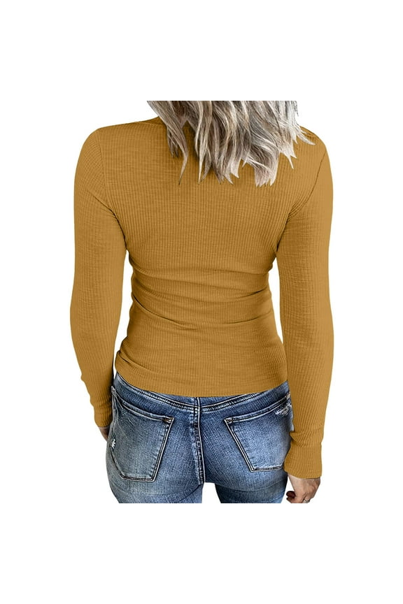 Women Blouses Warm Sportswear Women Lady V Neck Long Sleeve U Neck Turtleneck Bodysuit Long Sleeve Sleep Shirt Pack Ski Base Layer Ladies Crop Top Ladies Dress Shirts Casual Summer Blouses Yellow M
