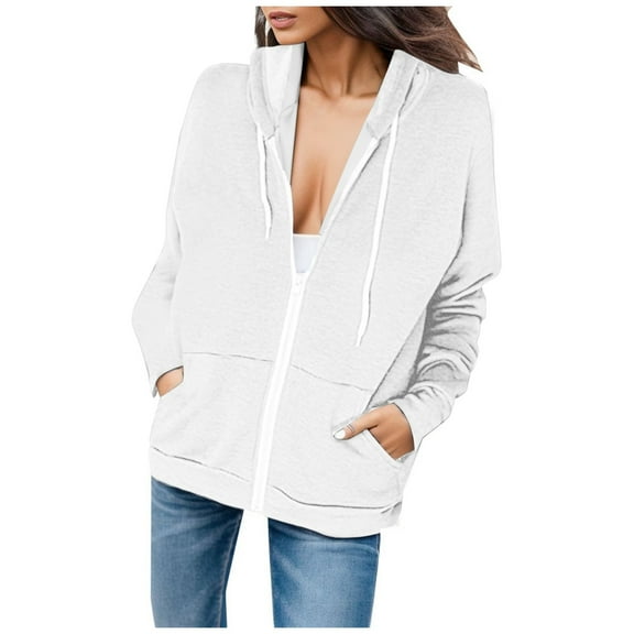 Women Blouses Warm Womens Zip up Sweatshirt Fall Sweater Women Small N Soft Long Hoodie Year Long Sleeve Top Neck Hoodie Scrub Star Shirt Easter Sweatshirts for Ladies Women's Casual White L