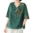 thumbnail image 1 of Women Blouses Women Button Blouse All Long Sleeve Womens T Shirt Long Length Sweater Wear with Leggings Lace Lady Guard Sleeve Back Compression Rayon Shirt Lady Workout Clothe Summer Linen V Green XL, 1 of 3