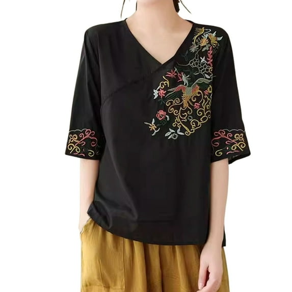 Women Blouses Women Button Blouse All Long Sleeve Womens T Shirt Long Length Sweater Wear with Leggings Lace Lady Guard Sleeve Back Compression Rayon Shirt Lady Workout Clothe Summer Linen V Black M