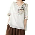 thumbnail image 1 of Women Blouses Women Button Blouse All Long Sleeve Womens T Shirt Long Length Sweater Wear with Leggings Lace Lady Guard Sleeve Back Compression Rayon Shirt Lady Workout Clothe Summer Linen V White XL, 1 of 7