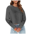 thumbnail image 1 of Women Blouses Women Fashion Casual Solid Round Neck Long Sleeve Sexy Crop T Apparel Short Oversized Tee Shirts for Turtle Neck Long Sleeve Shirts Womens Summer Shirt Athletic Tops for Sho Dark Gray XL, 1 of 5