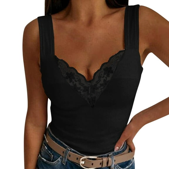 Women Blouses Women Fashion V Neck Floral Print Sleeveless Casual Backless Lace Tank Top Bra Shelf Tops for Supportive Tube Top Champagne Cute Tops for Leather Corset Compression Shirts Black L