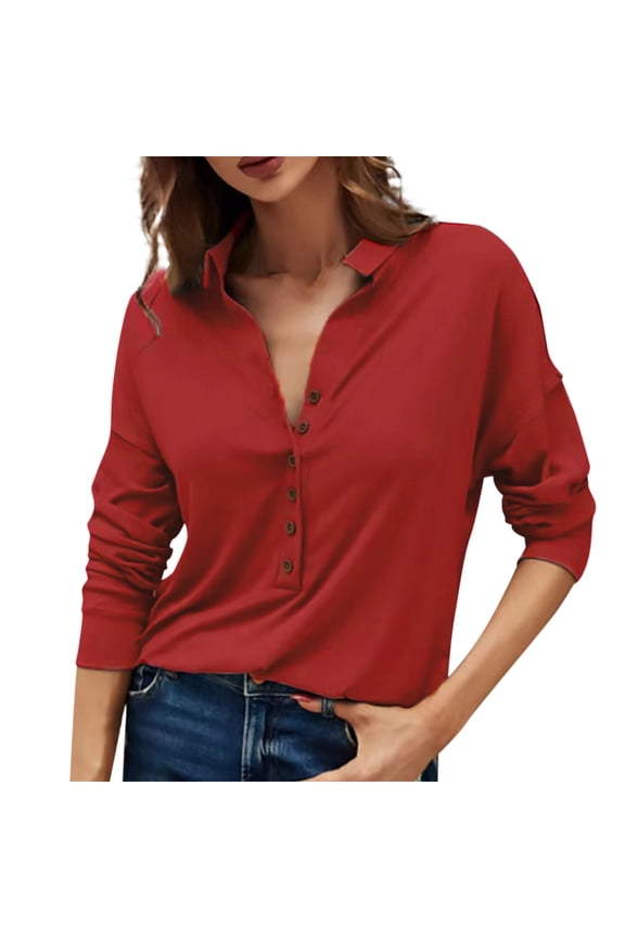 Women Blouses Women Shirts Pack 5 Winter Ski Shirts Lightweight Long Sleeve Shirt V Long Peach Turtleneck Animal Lady Loose Sleeve Tees for Polyester Pack Womens round Neck T Red M