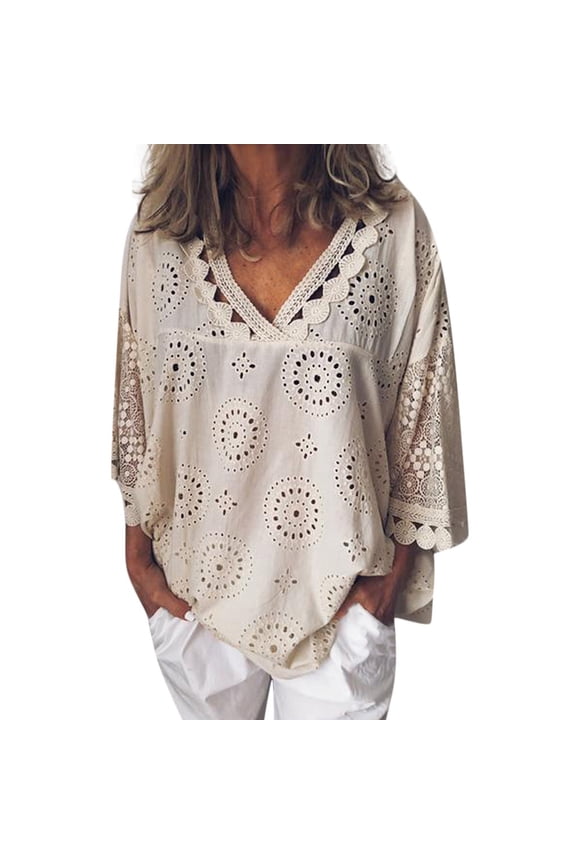 Women Blouses Women V Neck Pack Ladies Light Weight T Shirts Fuzzy Button up Womens Tunics with Buttons Tropical Shirt plus Size Lightweight Base Layer Loft Tops Womens Shirts Sleeves Pajama Beige 2XL