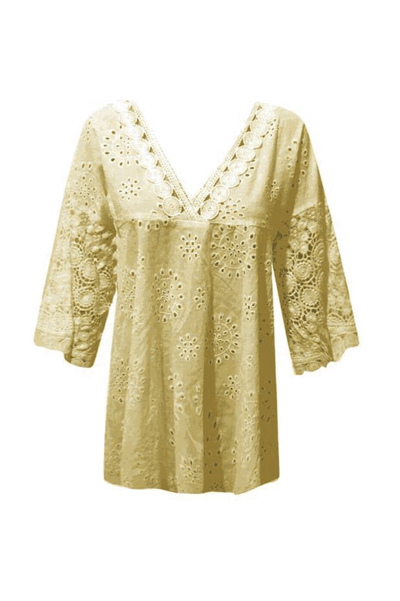 Women Blouses Women V Neck Pack Ladies Light Weight T Shirts Fuzzy Button up Womens Tunics with Buttons Tropical Shirt plus Size Lightweight Base Layer Loft Tops Womens Shirts Sleeves Pajama Yellow