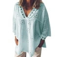 thumbnail image 1 of Women Blouses Women V Neck Pack Ladies Light Weight T Shirts Fuzzy Button up Womens Tunics with Buttons Tropical Shirt plus Size Lightweight Base Layer Loft Tops Womens Shirts Sleeves Pajama Green 3XL, 1 of 2