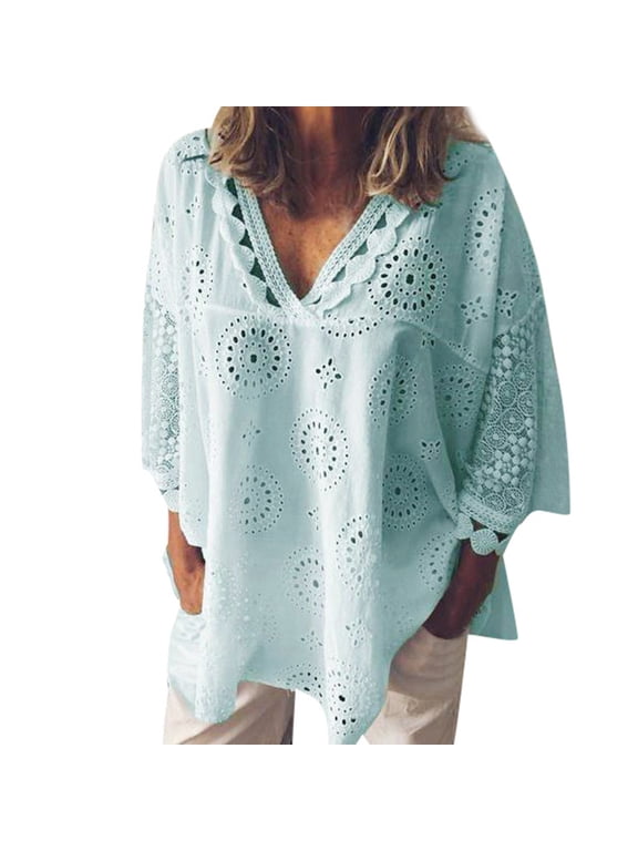 Women Blouses Women V Neck Pack Ladies Light Weight T Shirts Fuzzy Button up Womens Tunics with Buttons Tropical Shirt plus Size Lightweight Base Layer Loft Tops Womens Shirts Sleeves Pajama Green M