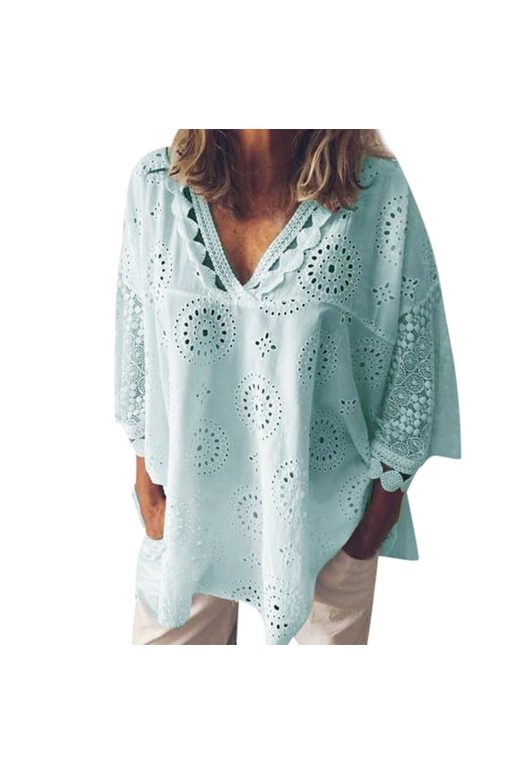 Women Blouses Women V Neck Pack Ladies Light Weight T Shirts Fuzzy Button up Womens Tunics with Buttons Tropical Shirt plus Size Lightweight Base Layer Loft Tops Womens Shirts Sleeves Pajama Green M