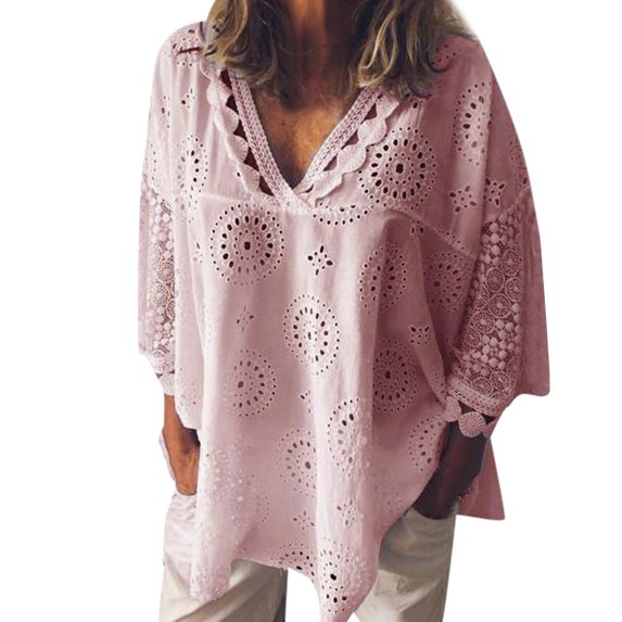 Women Blouses Women V Neck Pack Ladies Light Weight T Shirts Fuzzy Button up Womens Tunics with Buttons Tropical Shirt plus Size Lightweight Base Layer Loft Tops Womens Shirts Sleeves Pajama Pink 5XL