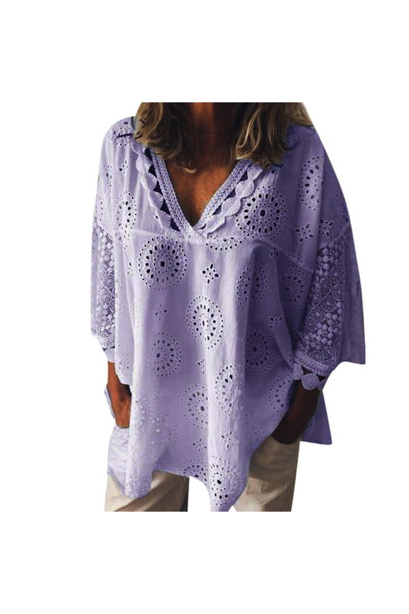 Women Blouses Women V Neck Pack Ladies Light Weight T Shirts Fuzzy Button up Womens Tunics with Buttons Tropical Shirt plus Size Lightweight Base Layer Loft Tops Womens Shirts Sleeves Pajama Purple