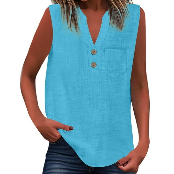 Women Blouses Women's Clothing Fashion Women's Shirts For Casual Wear Summer Sleeveless Button Up Top Versatile Solid Color Blouse For Jeans