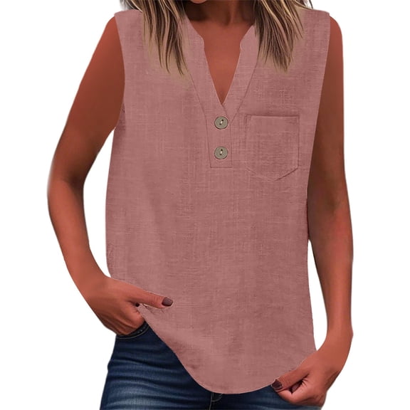 Women Blouses Women's Clothing Fashion Women's Shirts For Casual Wear Summer Sleeveless Button Up Top Versatile Solid Color Blouse For Jeans